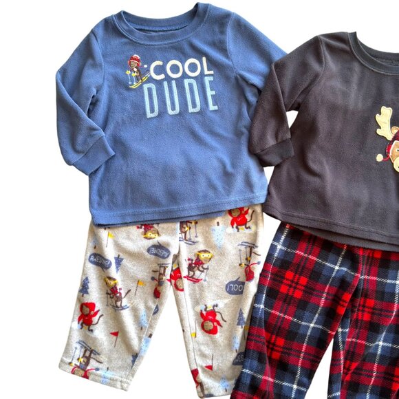 3 Pairs Baby Boy 2-Piece Holiday Fleece Pajama Sets 12M Moose Reindeer Snowflake - Picture 2 of 12
